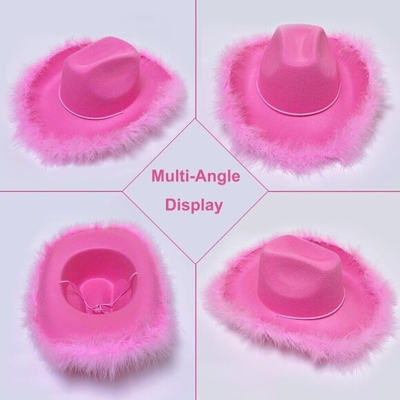 Pink Feathers Cowboy Hat and Heart Sunglasses Set for Women Bachelorette Party